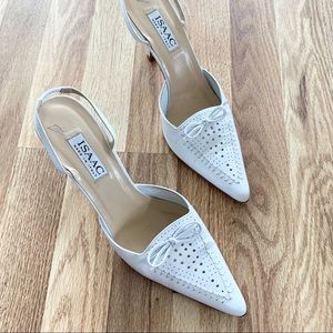 Isaac Mizrahi White Leather Slingback Kitten Heels